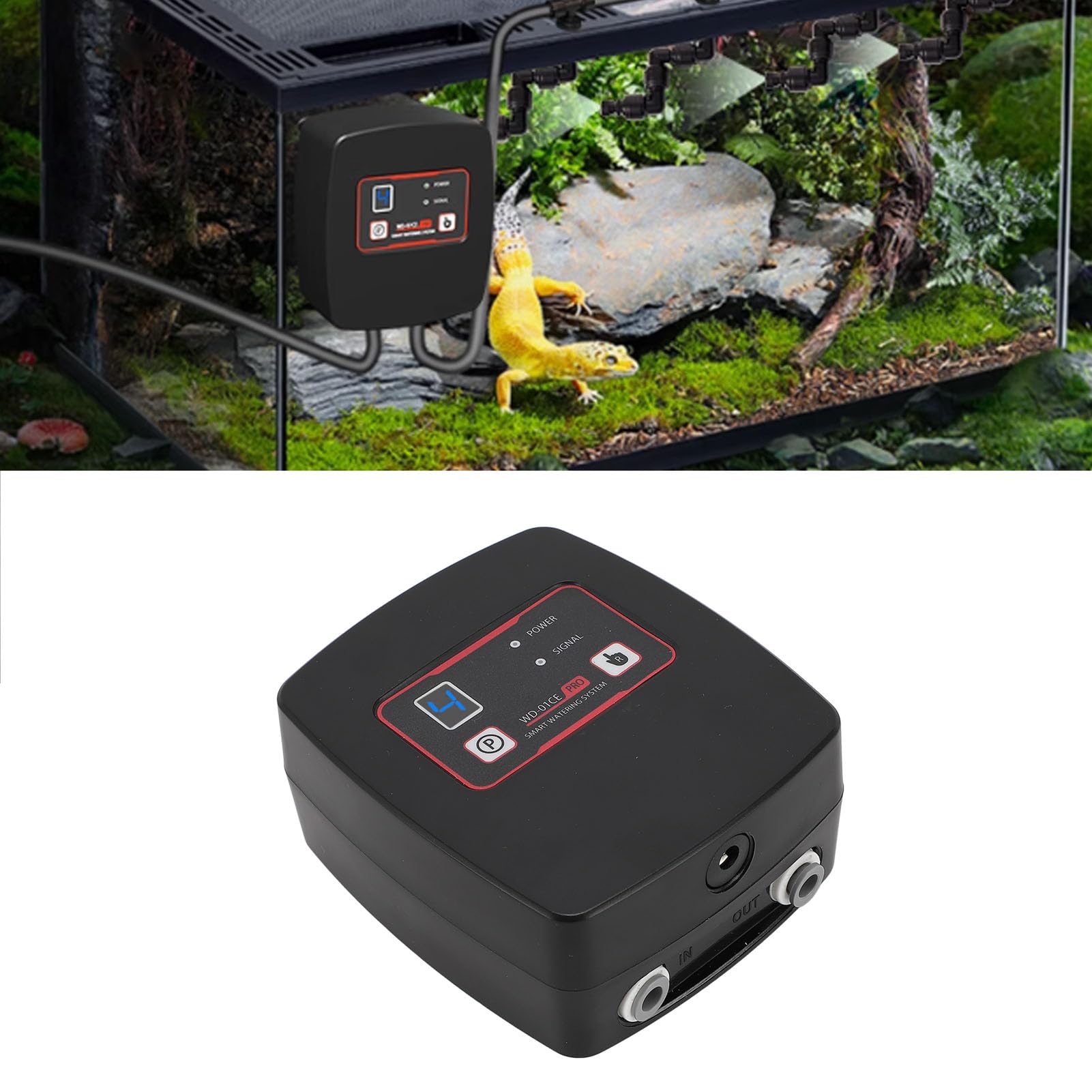Tnfeeon Umidificatori per Rettili Smart Misting System, Reptile Mister Automatic con Timer, Umidificatore per Terrari per Piante della Foresta Pluviale Anfibio, Fino a 4 Ugelli con 4
