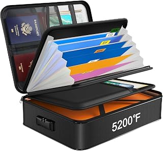 JUNDUN Organisateur de Documents avec serrure, Boîte Ignifuge, 5200℉ | Sac ignifuge, Pochette ignifuge et etanche, Valise Porte Documents pour fichiers et passeport, 38x28x11cm