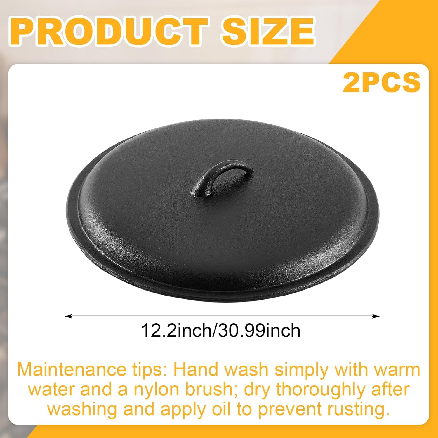 Blulu 2 Pcs Cast Iron Lid 12 Inch Pre-seasoned Cast Iron Skillet Lid with Handle Fits Most 12 Inch Skillets, Frying Pans, Grill Pan, Braiser, Griddle, Indoor/outdoor, Oven, Fire, BBQ Safe