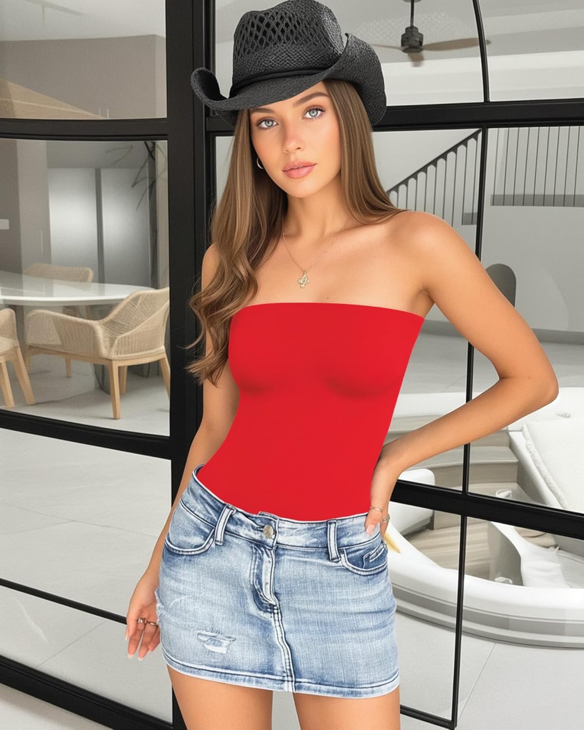 MANGOPOP Women‘s Strapless Thong Bodysuit Sexy Tube Top Off The Shoulder Double Lined Bodysuits Summer Going Out Tops - Image 5
