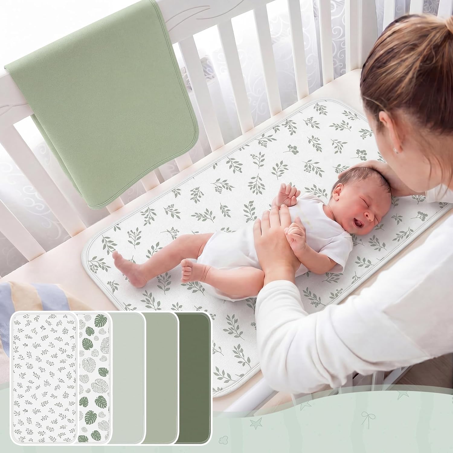 Hahafelt 5 Pcs 100% Cotton Waterproof Changing Pad Liners, 27.5 x 14 Inches Washable Changing Pad Liners Muslin Change Mat Checkerboard Change Pads Covers for Baby(Gental,Neutral)
