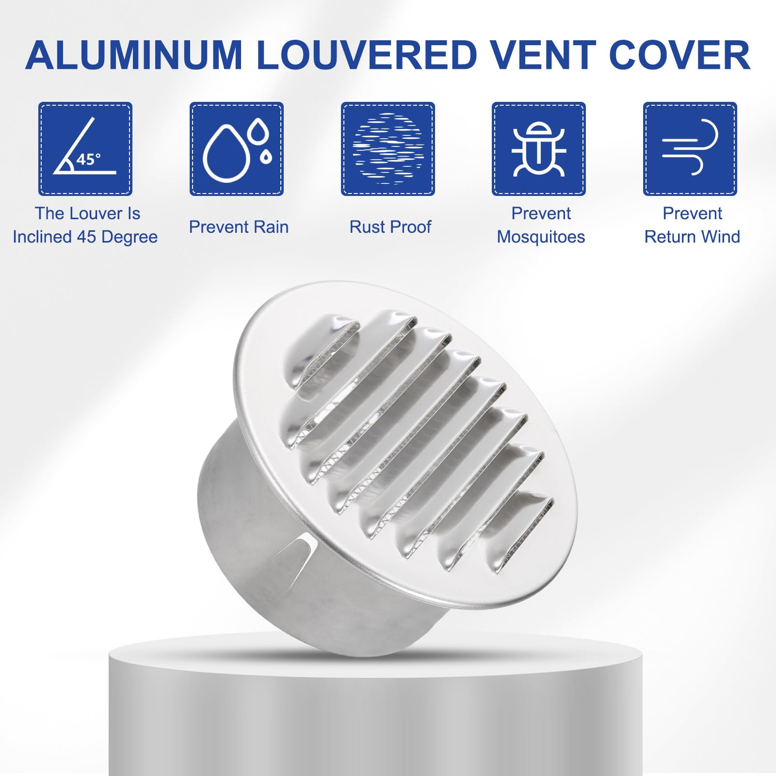 PATIKIL 3 Inch Aluminum Universal Louvered Vent Cover Round Louver Grille Ducting Air Vent Cover Wire Screen Mesh Soffit Wall Outlet for Ceiling Floor HVAC Ventilation - Image 4