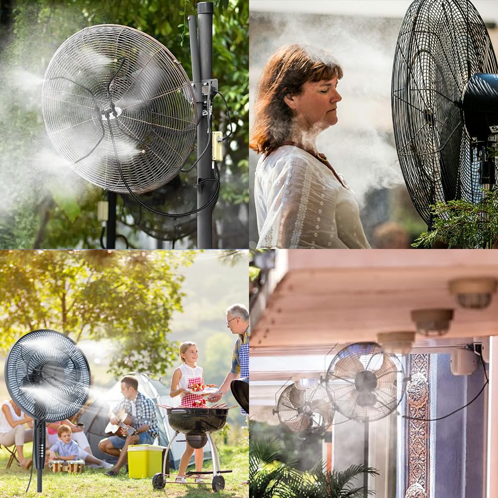 Brumisateur Exterieur, Sprühnebel Kühlung Set für Lüfter, Lüfter MIsting Kit mit 5 Messing Nebeldüsen, Brumisateur Terrasse Système de Refroidissement de Brumisation pour Patio Jardin Serre