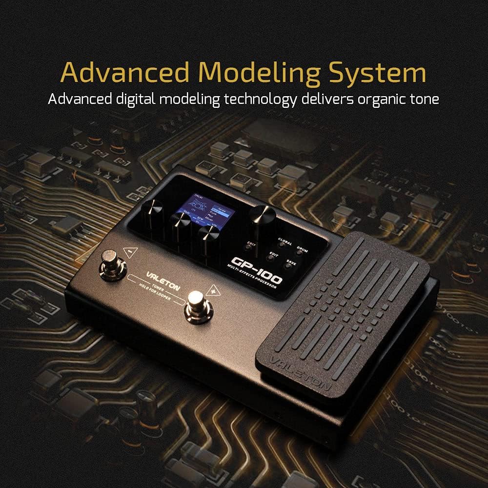 Valeton Multi-Effects with Expression Pedal Guitar Bass Amp Modeling IR Cabinets Simulation Multi Language Stereo OTG USB Audio Interface GP-100