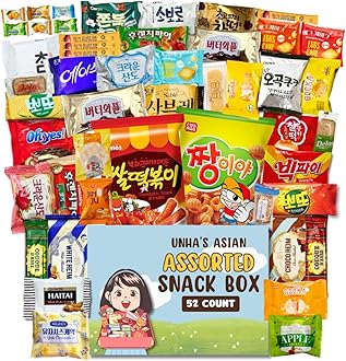 Korean Snack Box Variety Pack - 50 Count Individual Wrapped Gift Care Package Bundle Sampler Assortment Mix Candy Chips Cookies Treats for Kids Children College Students Adult