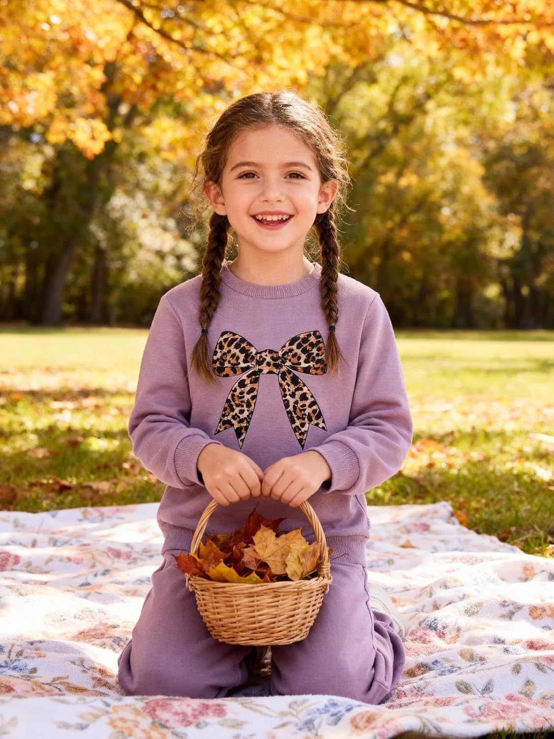 ESHOO Toddler Girl Clothes 2 Piece Leopard Outfits Long Sleeve Sweatshirt Pants Tracksuit Fall Winter Clothing Set 2-7T - Image 2