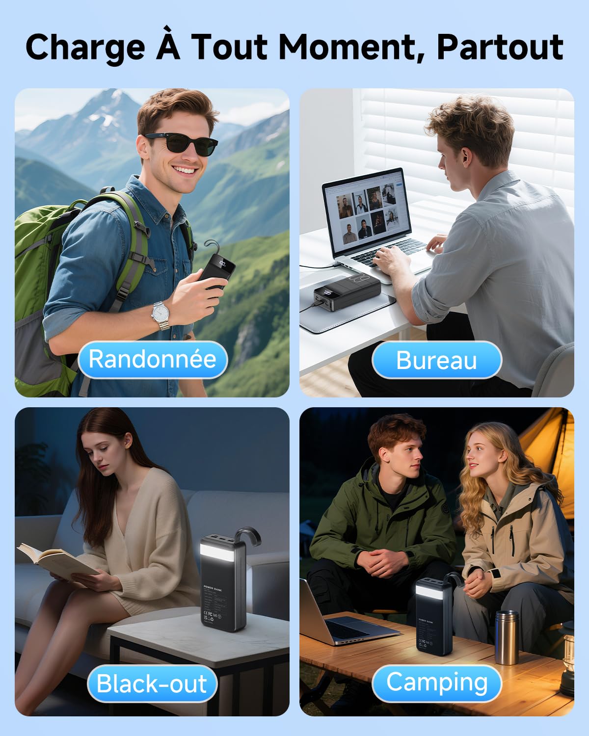 60000mAh Batterie Externe Charge Rapide, 22,5W Power Bank Chargeur Portable avec Écran LED, 4 Sorties et 2 Entrées Compatibles avec Smartphone, Tablettes, etc （Noir）