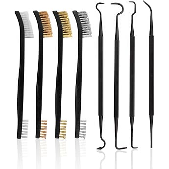 Wire Brush Small Set 8 Pieces Wire Brush Set Stainless Steel Brush Small Brass Brush Metal Brush Steel Nylon Brush with 4 Double Ended Hooks for Cleaning Dirt and Rust