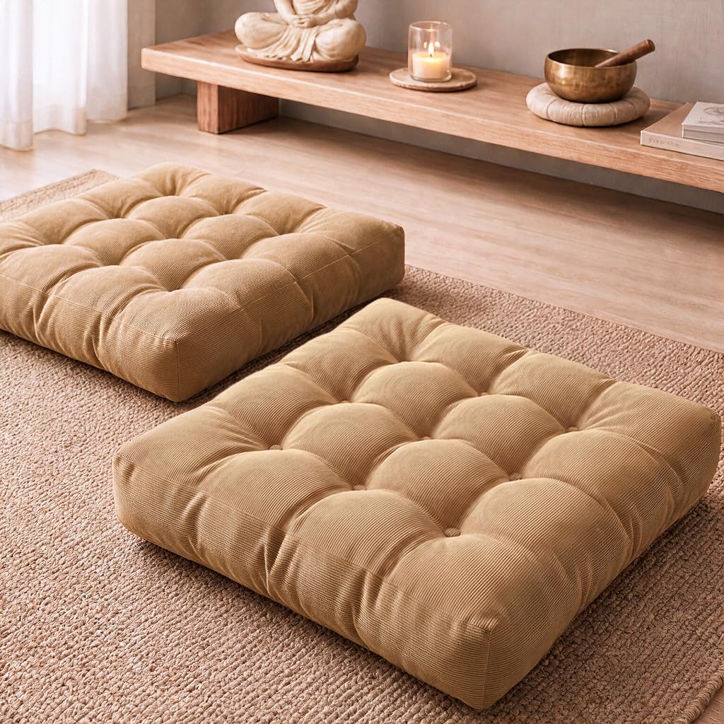 Floor Pillows Set of 2, Large Meditation Cushion for Adults, 22 Inch Square