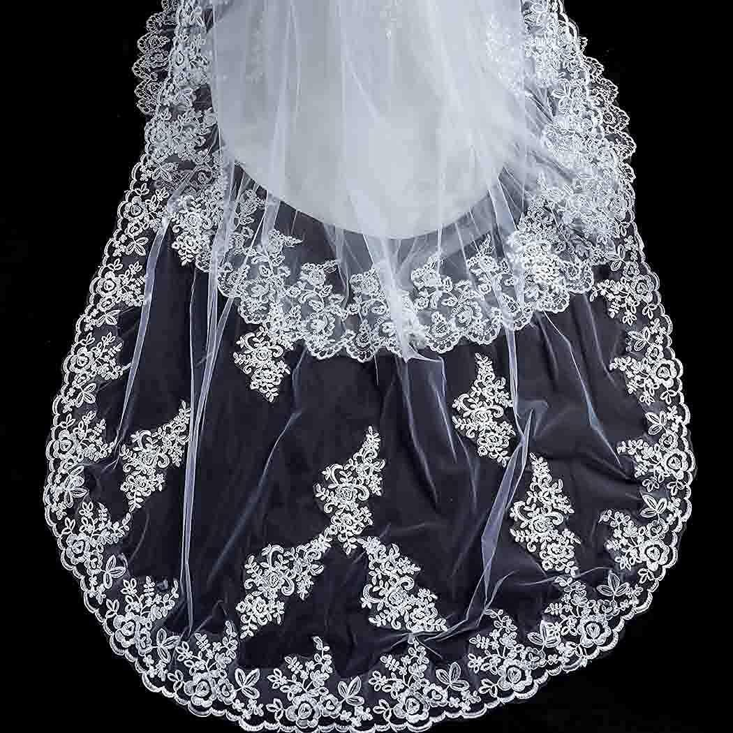Cathedral Wedding Veil Long Bridal Lace Veil Tulle Hair Accessories With Comb for women Floral 118" Veil Headpeice - Image 4