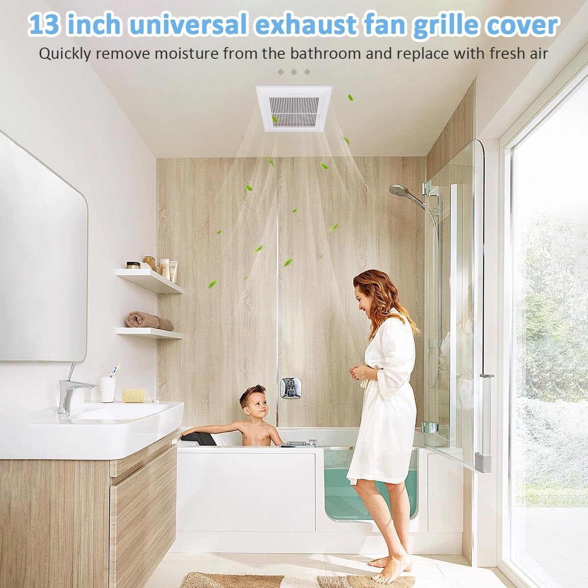 WKZO Bathroom Vent Cover with Springs, 13x13" Square Exhaust Fan Cover for Pana-Sonic, FV-GL3TDA Replacement Bathroom Ceiling Fan Grille Cover/Bathroom Vent Fan Grille/Vent Covers for Home Ceiling