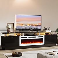 Vista 10 de Soporte de TV de 70 pulgadas para sala de estar, centro de entretenimiento moderno y consola multimedia, se adapta a televisores de hasta 80