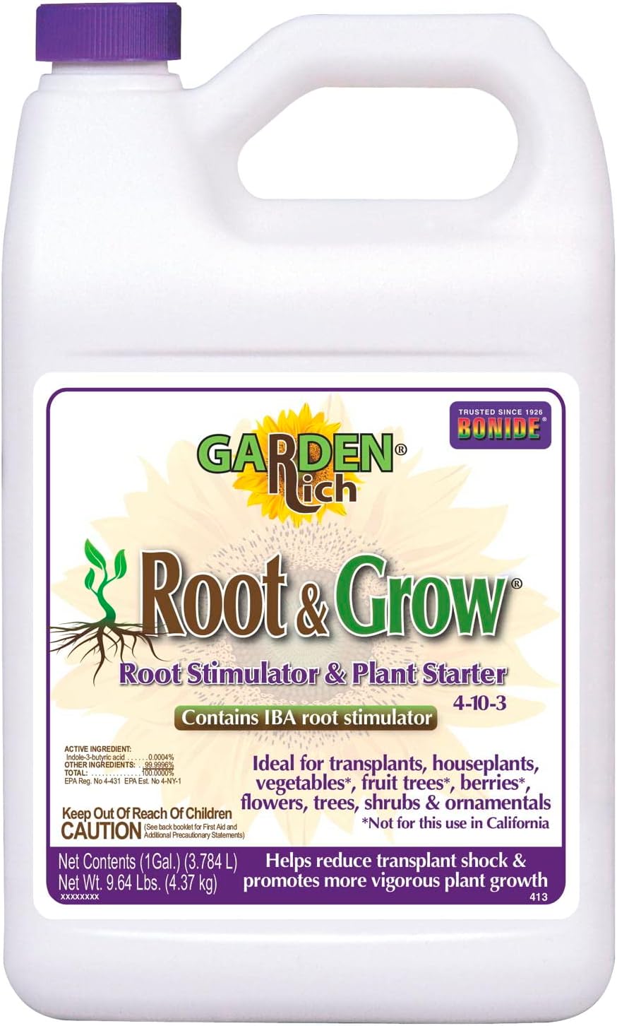 Bonide Garden Rich Root & Grow Root Stimulator & Plant Starter, 128 oz Concentrate 4-10-3 Fertilizer for Transplanting