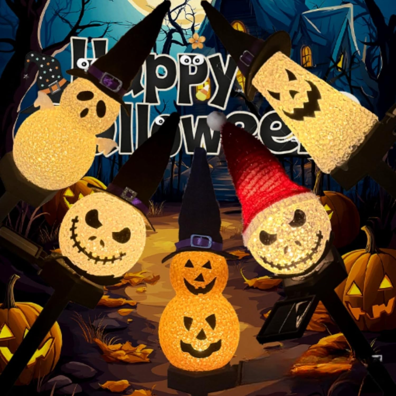 Halloween Decorations Outdoor -Patio Decorative Ambient Floor Lamp Black Hat Pumpkin Decor for Home Party Indoor Outside Yard Decoration,Solar Halloween Lights