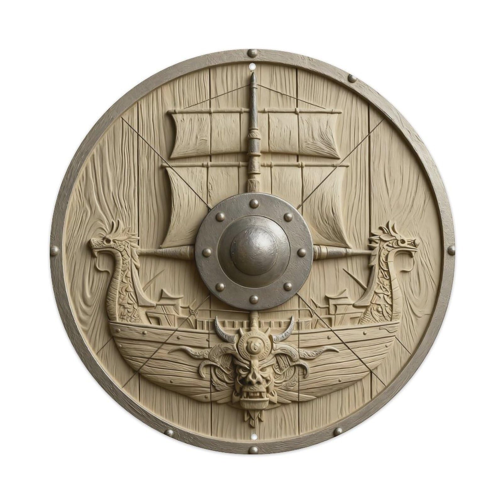 Zlatcbu Vintage Viking Ship Wooden Shield Norse Art Metal Tin Sign Retro Wall Art Poster, Decor For Home Living Room Bar Cafe Garage, 8X8 Inch