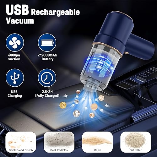 Miniatura 9 de Lovyi Aspiradora inalámbrica, mini aspiradora de mano, aspiradora de automóvil pequeño con LED, plumero de aire eléctrico y aspiradora 2 en 1