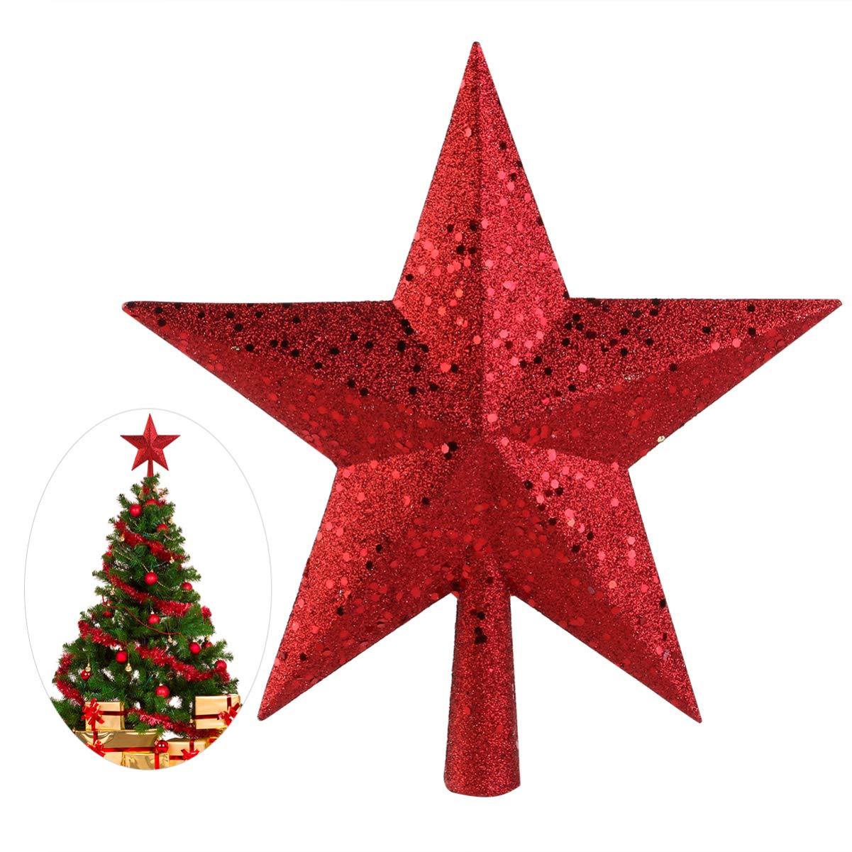 Amazon.de: NICEXMAS Weihnachtsbaum Stern - Weihnachtsstern  Weihnachtsbaumspitze Baumspitze Spitze Stern Baumschmuck Weihnachtsbaum  (23cm, Rot)