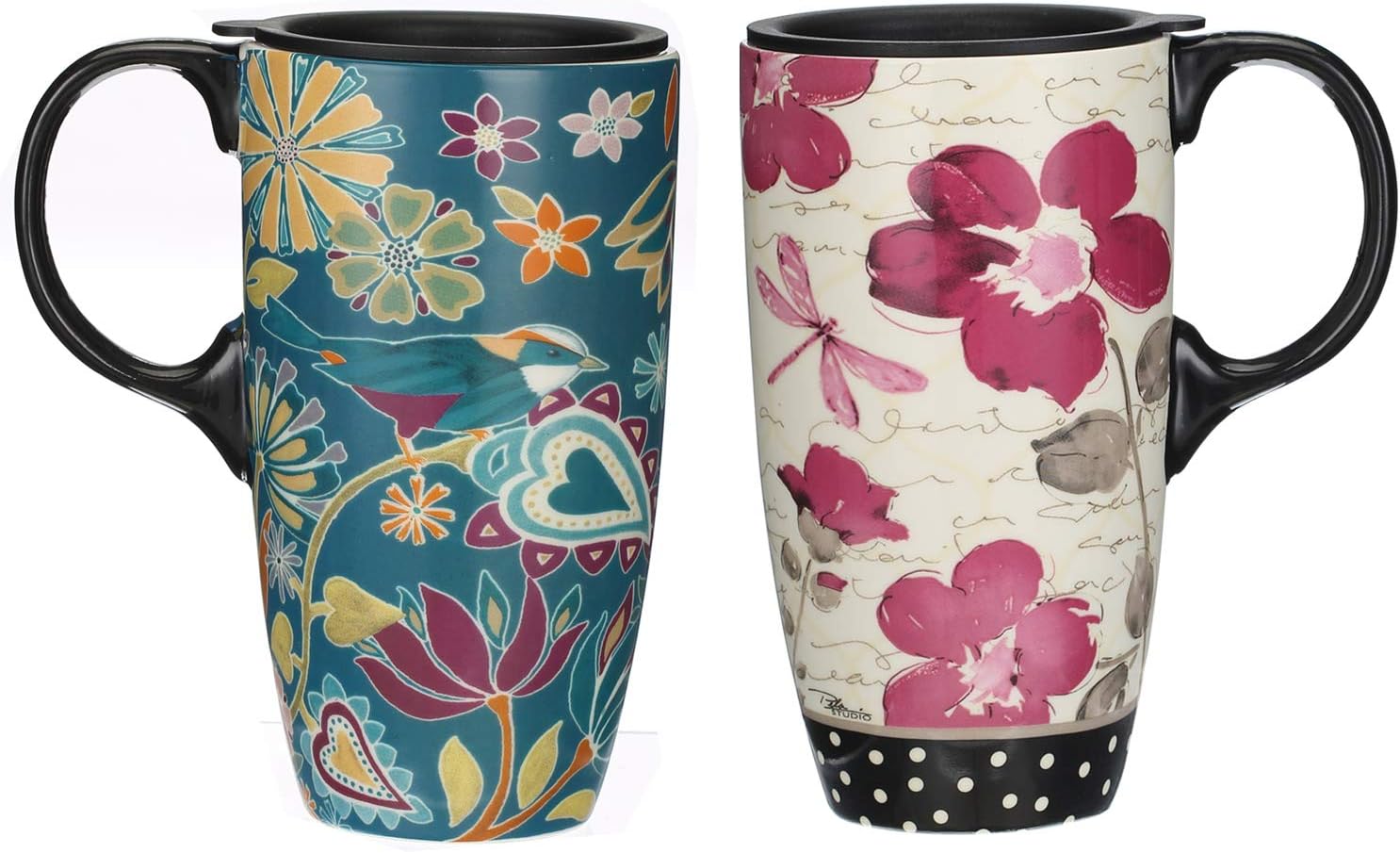 Topadorn 17 oz Tall Ceramic Latte Mug Coffee Cup with Handle Sealed Lid Coffee Mug, Set of 2, Mother's Day Gift