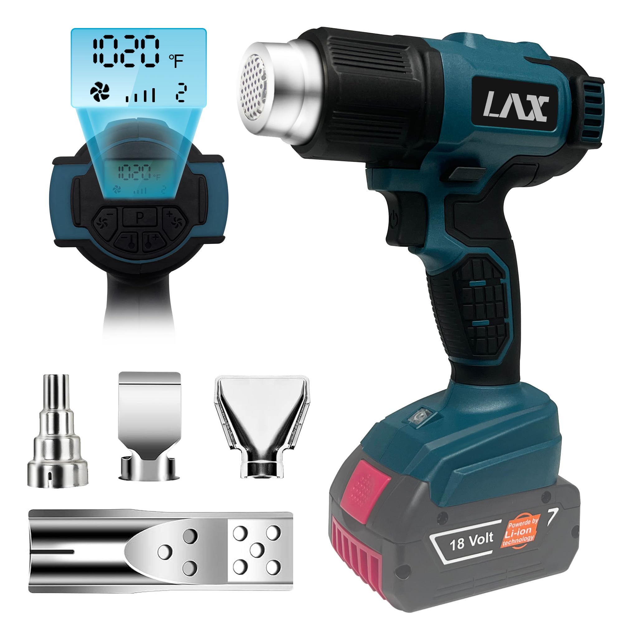 Soplador de aire caliente para el sistema de batería Bosch Professional 18V, pistola de aire caliente de soldadura de calentamiento rápido de 1022 ℉ con pantalla LCD digital para conectores de alambre