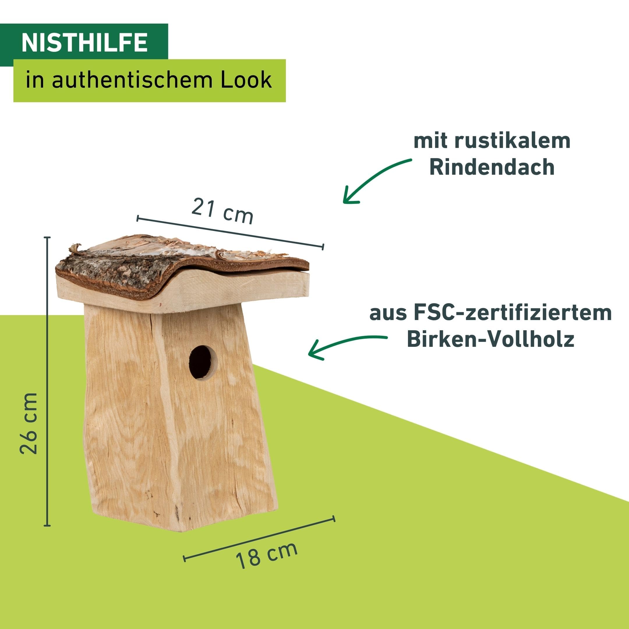 Windhager Nistkasten Log Cabin | abnehmbares Dach | Einflugloch Ø 28 mm, aus Birkenholz | Vogelhaus für Meisenarten, Vogelnistkasten zum Aufhängen, Brutkasten für Vögel, Nisthilfe | langlebig