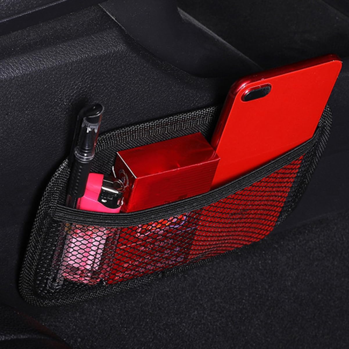 2pcs Multifunctional Car Interior Storage Bag Adhesive Car Seat Organizer Pouch for Sundries Mesh Pocket for Phones Wallets and Essentials