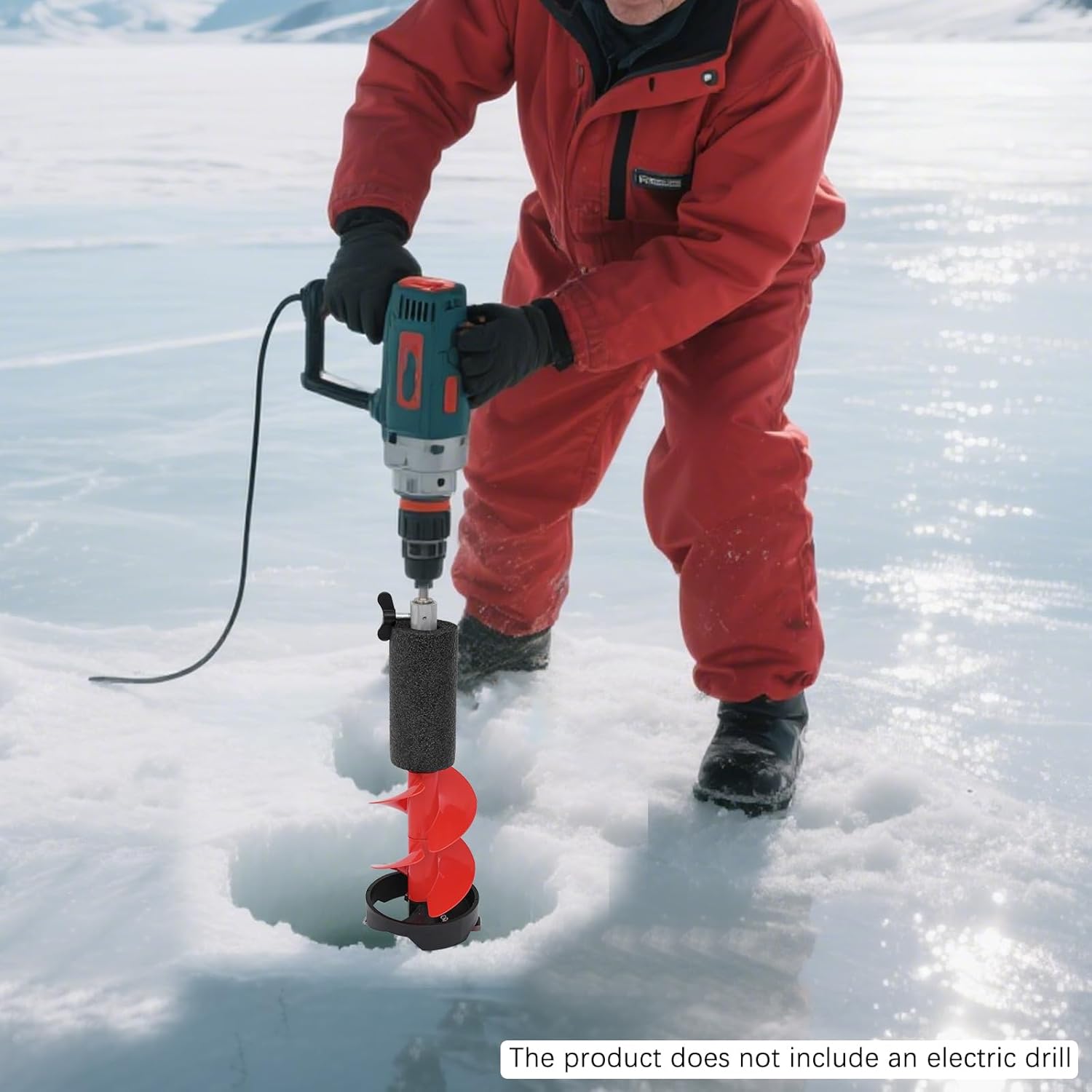 6 Inch Ice Auger Drill Bit for Ice Fishing, 2lbs Lightweight Nylon Auger with Stainless Steel Blades, Universal Adapter & Safety Float, Blue