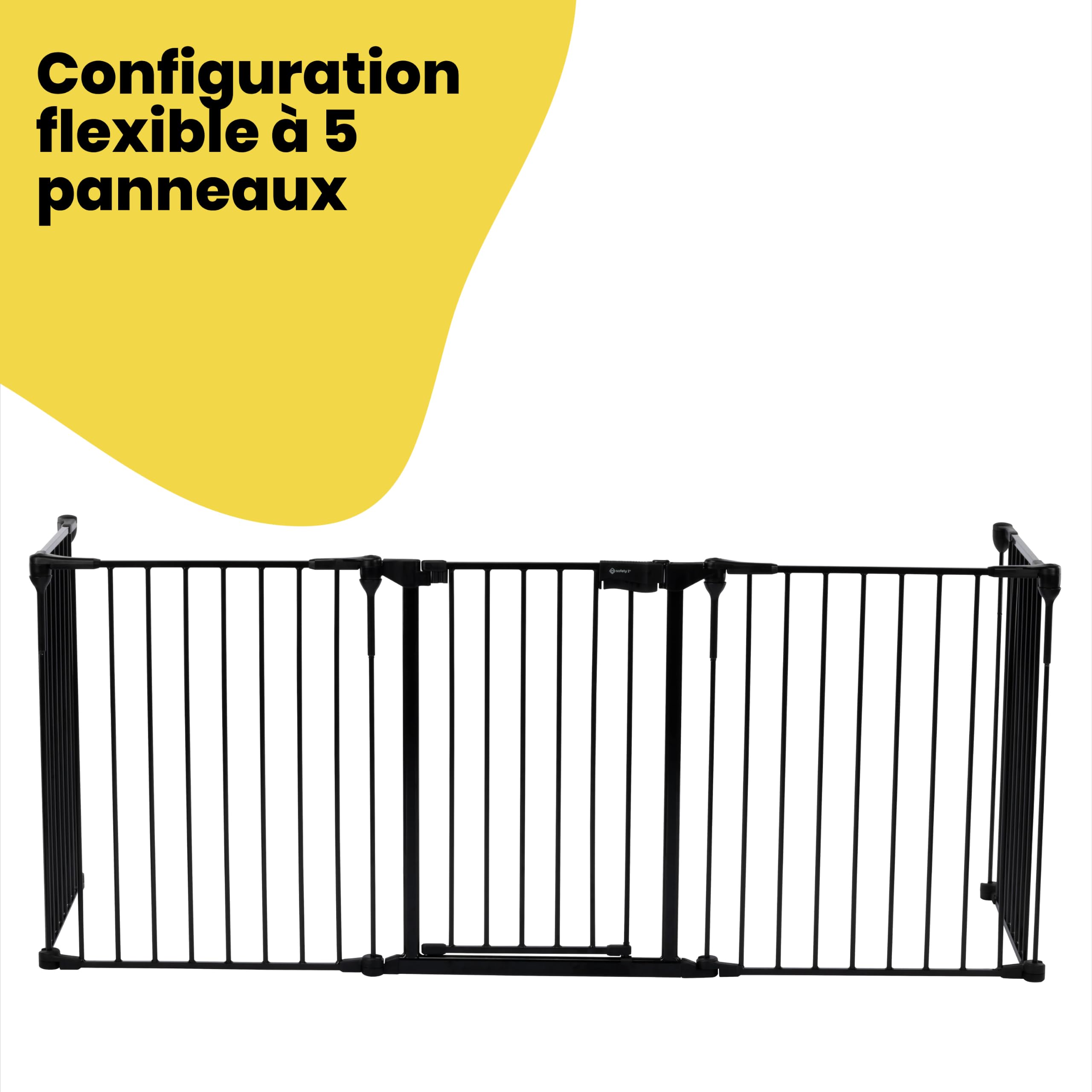 Safety 1st Modular 5 Panel Parc Bébé, 64-296 cm, Ouverture 1 Main, Black | Barrière Escalier Extra Large, Espaces Irréguliers et Larges, Verrou Extra Sûr, Installation Rapide et Facile