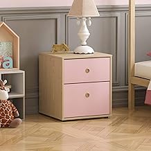 Neptune Bedside Table with 2 Drawers, Storage Chest of Drawers for Bedroom, Children's Furniture (Pink and Oak)