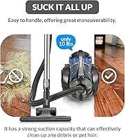 Vista 5 de Prolux Aspiradora RS4 sin bolsa, ligera con doble filtración HEPA, cable retráctil de 25 pies, varita telescópica, versátil para suelos de madera