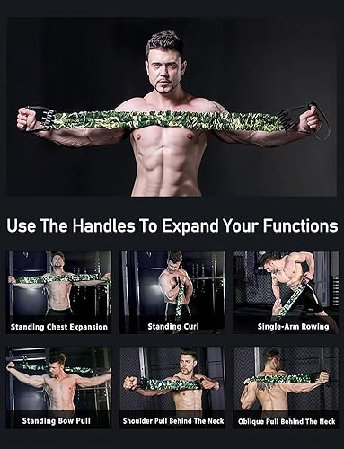 Miniatura 2 de Expansor de pecho, bandas de resistencia de látex natural de 3 agujeros con asas y cubierta para pies, alta elasticidad, resistente a desgarros,