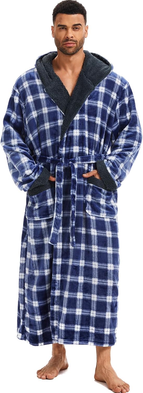 ccko Mens Robe with Hood, Big and Tall Warm Soft Plush Robes for Men, Men's Bathrobe with Pockets for Spa Bath Shower - Image 3