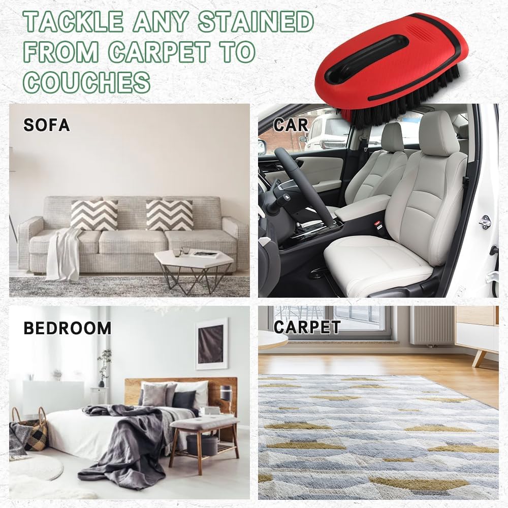 Carpet and Upholstery Cleaning Brush, Stiff Bristle Carpet Detailing Scrubber Brush, Multi-Functional Car Detailing Scrub Brushes, Cleaning Brushes for Car and Home Couch Floor Mats (Red)