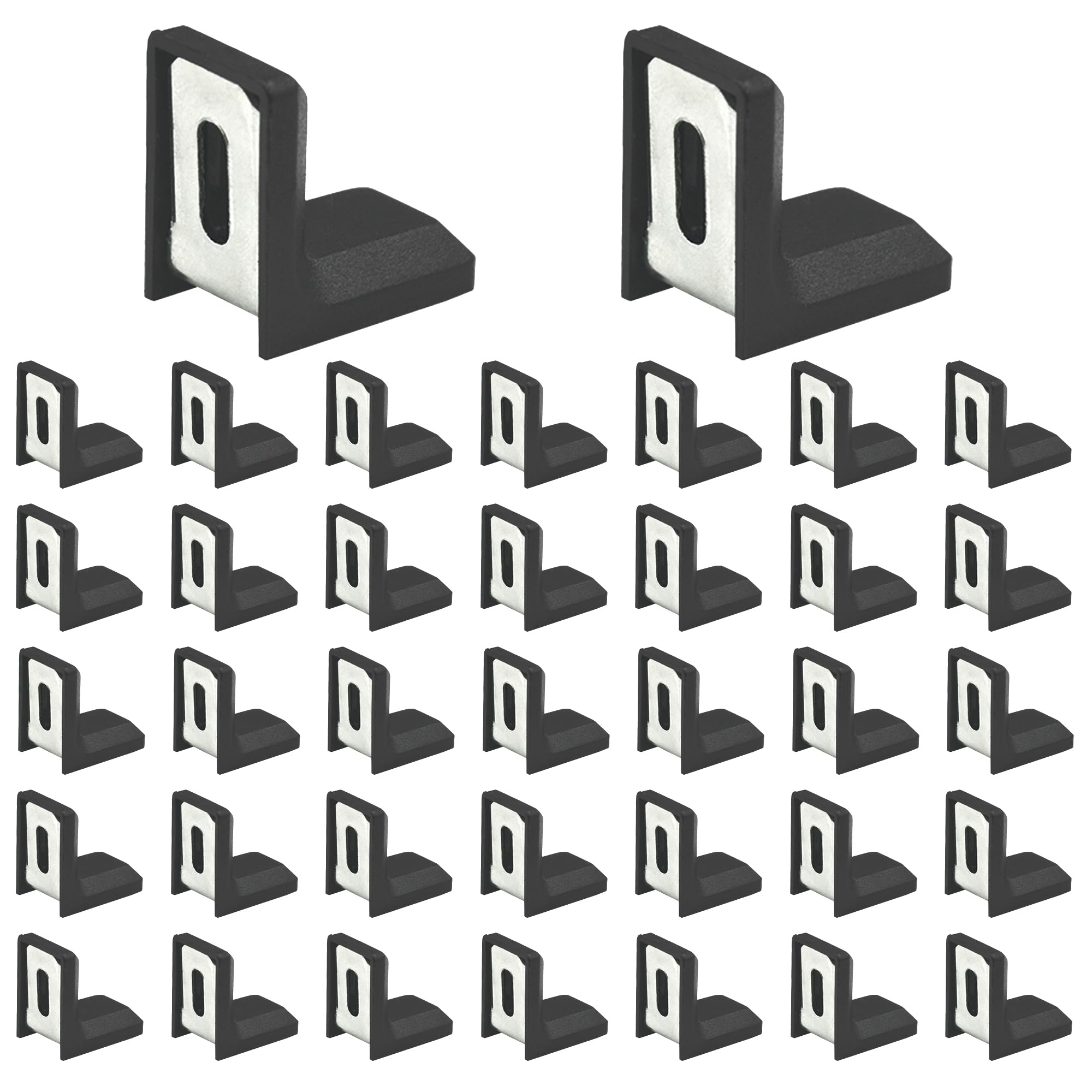 Ddhomin White/Black/Grey 40 Pcs L Shape Right Angle Corner Brackets,Shelf Bracket,Plastic Ourside Metal Inside Corner Brace ()