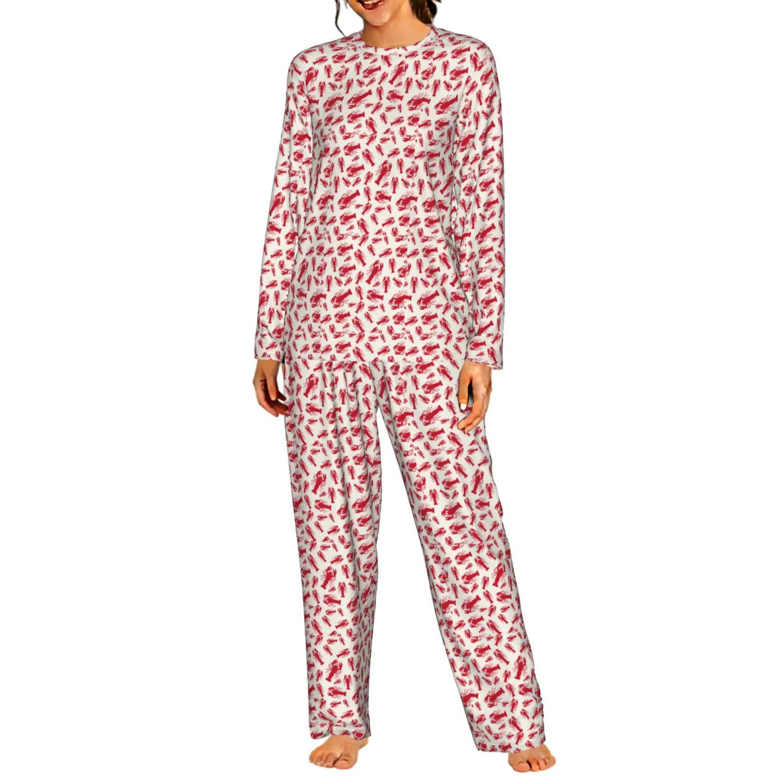 Pigiama abbinato a maniche lunghe da donna con stampa aragosta rossa morbida elastica coulisse casual Daywear