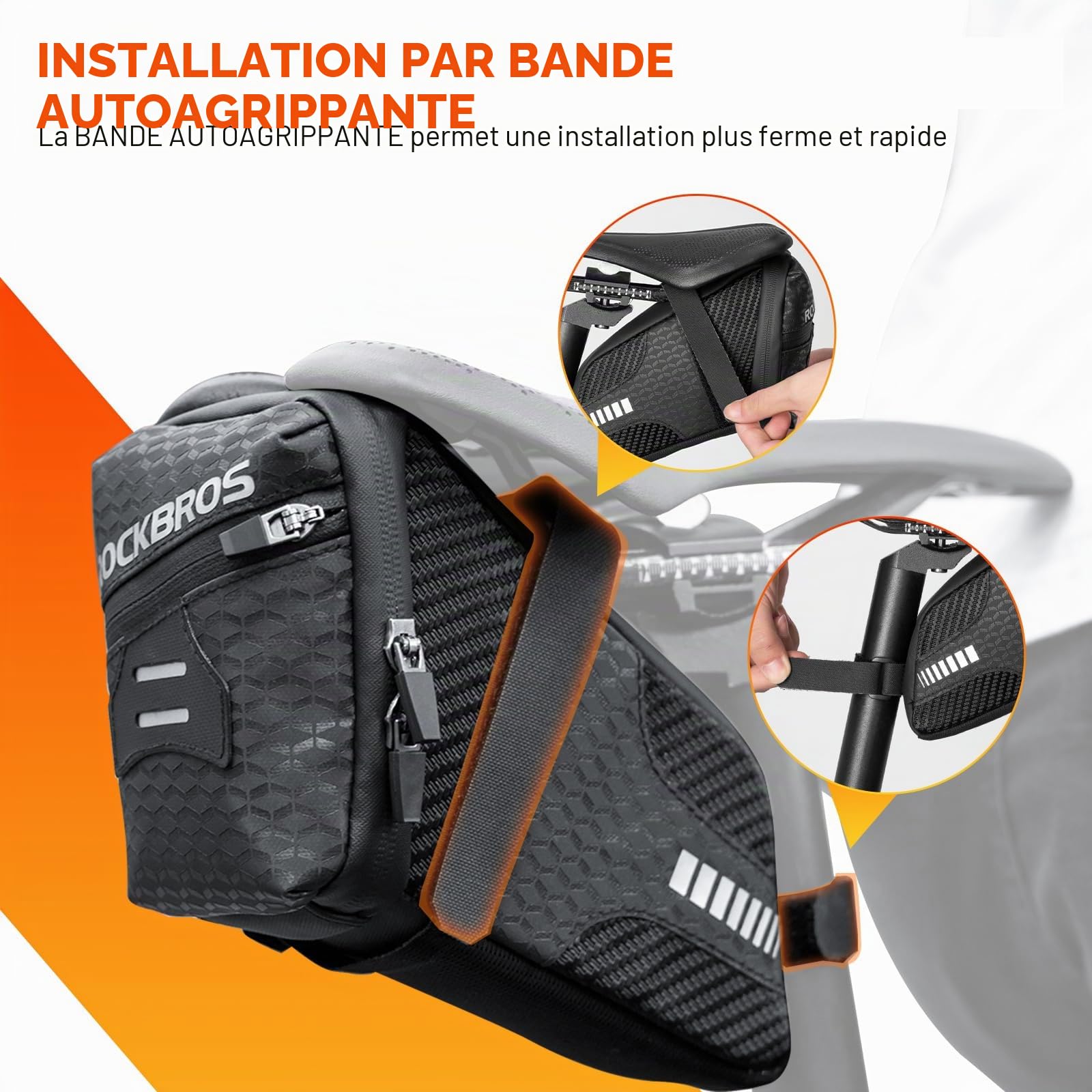 ROCKBROS Sacoche de Selle Vélo VTT Cyclisme Sac de Siège Arrière Réfléchissant Universel Installation Facile 1,5L Noir
