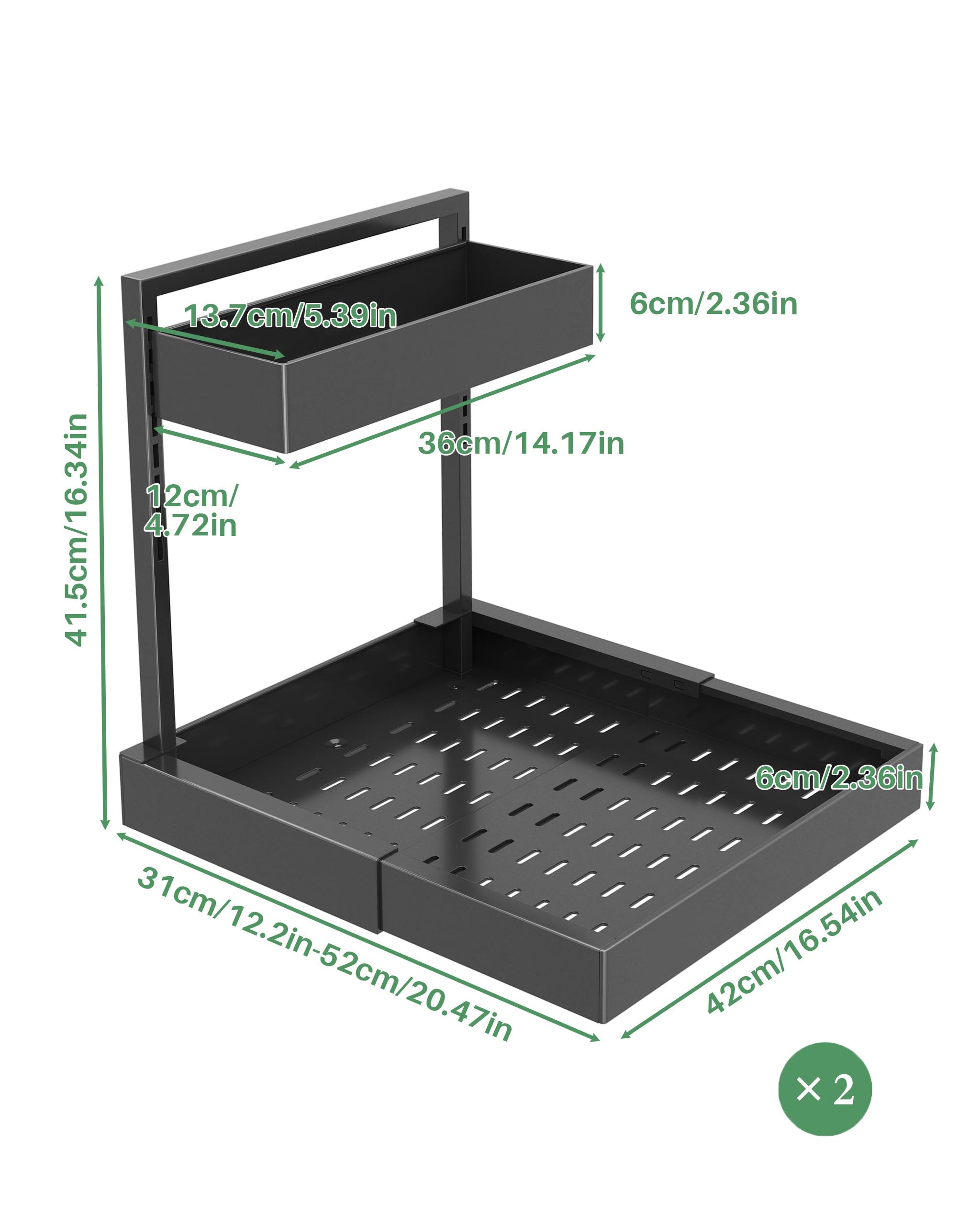 UMDONX Organizer Sottolavello Cucina 2 Livelli Metallo Organizer Larghezza Regolabile Organizzatore Sotto Lavello,Nero