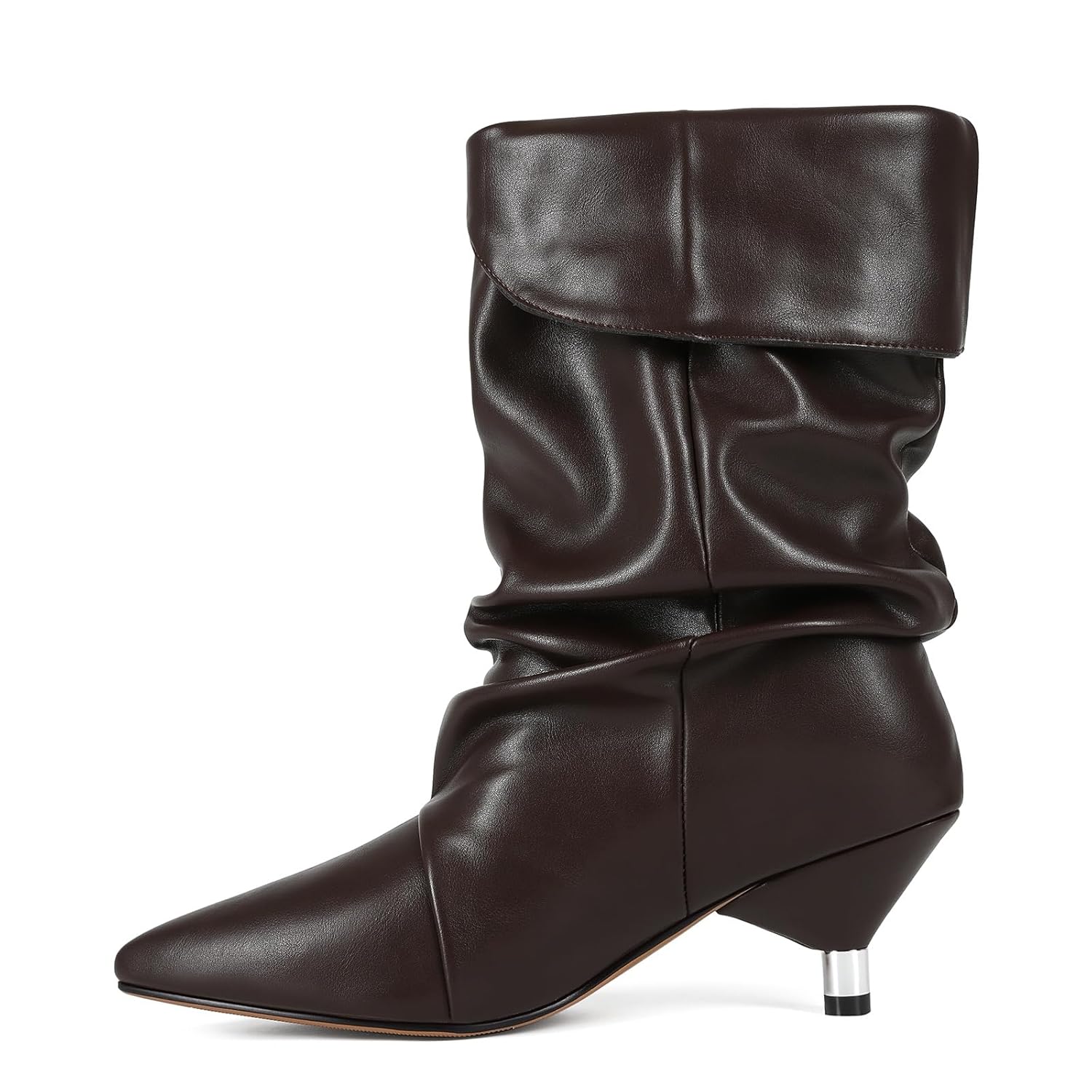 Womens Slouchy Mid Calf Boots for Women Kitten Heel with Pointed Toe Pull On Boots Fall Booties