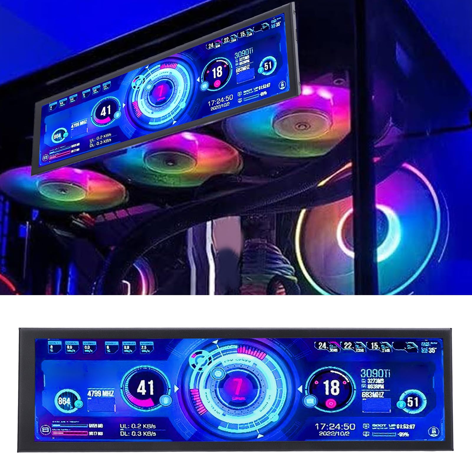 SENECESLI 8,8 Zoll Computertemperaturmonitor, PC Sensor Panel Display mit Landschaft und Porträtumschaltung, 170 ° Anzeigewinkel