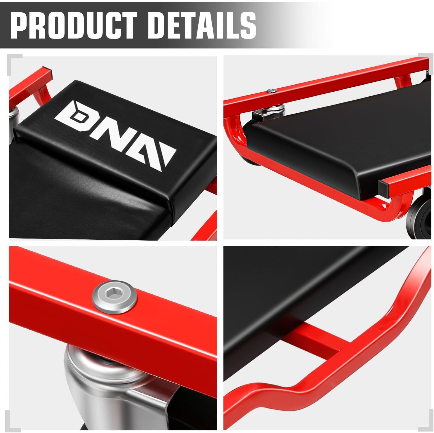 DNA Motoring 40inch Low Profile Plastic Rolling Garage Shop Creeper, Heavy Duty Creeper for Garage, Warehouse, Car Repair Shop, TOOLS-00638-BK-RD