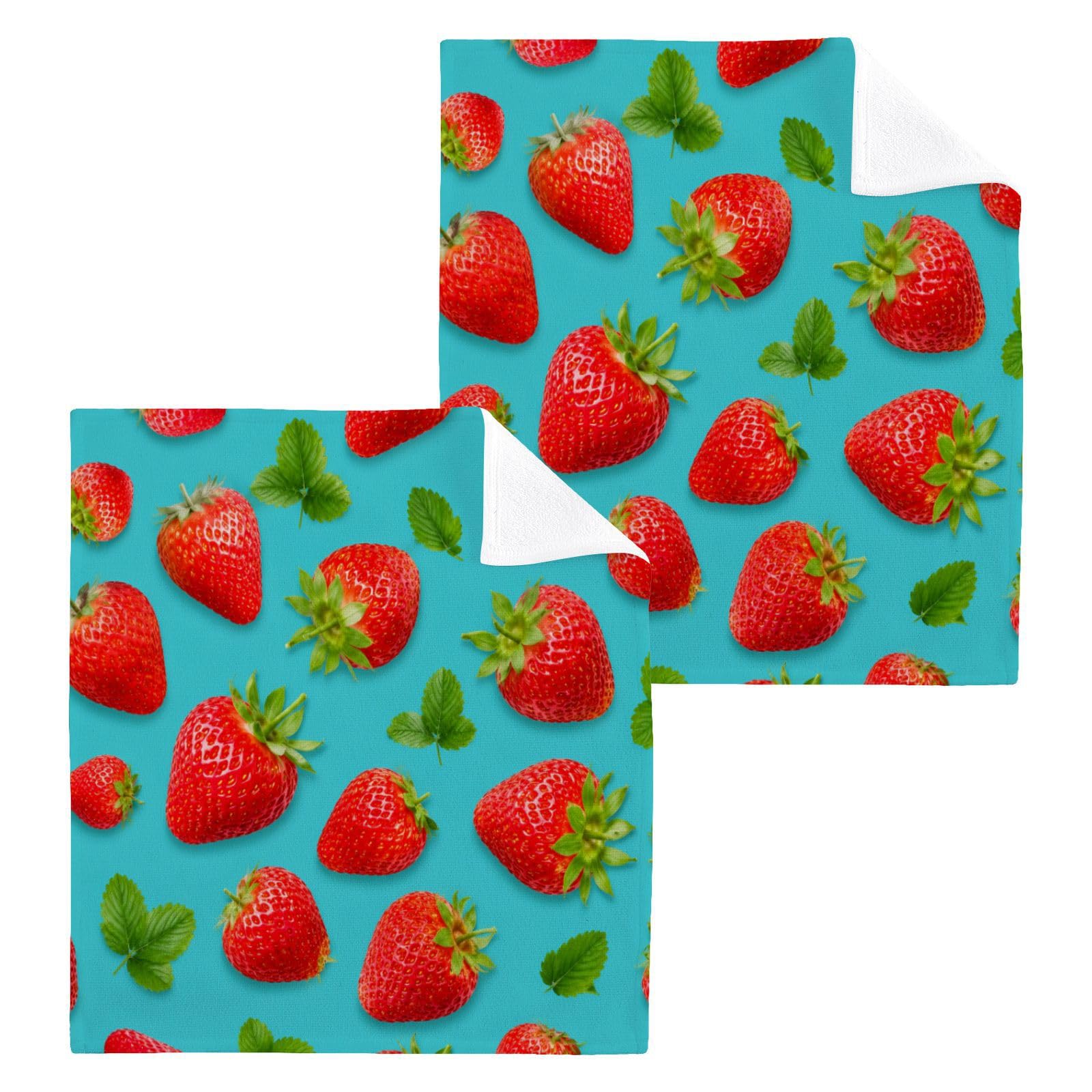 BOESI Strawberry 12x12in Cotton Washcloth,Soft Absorbent Face Towel