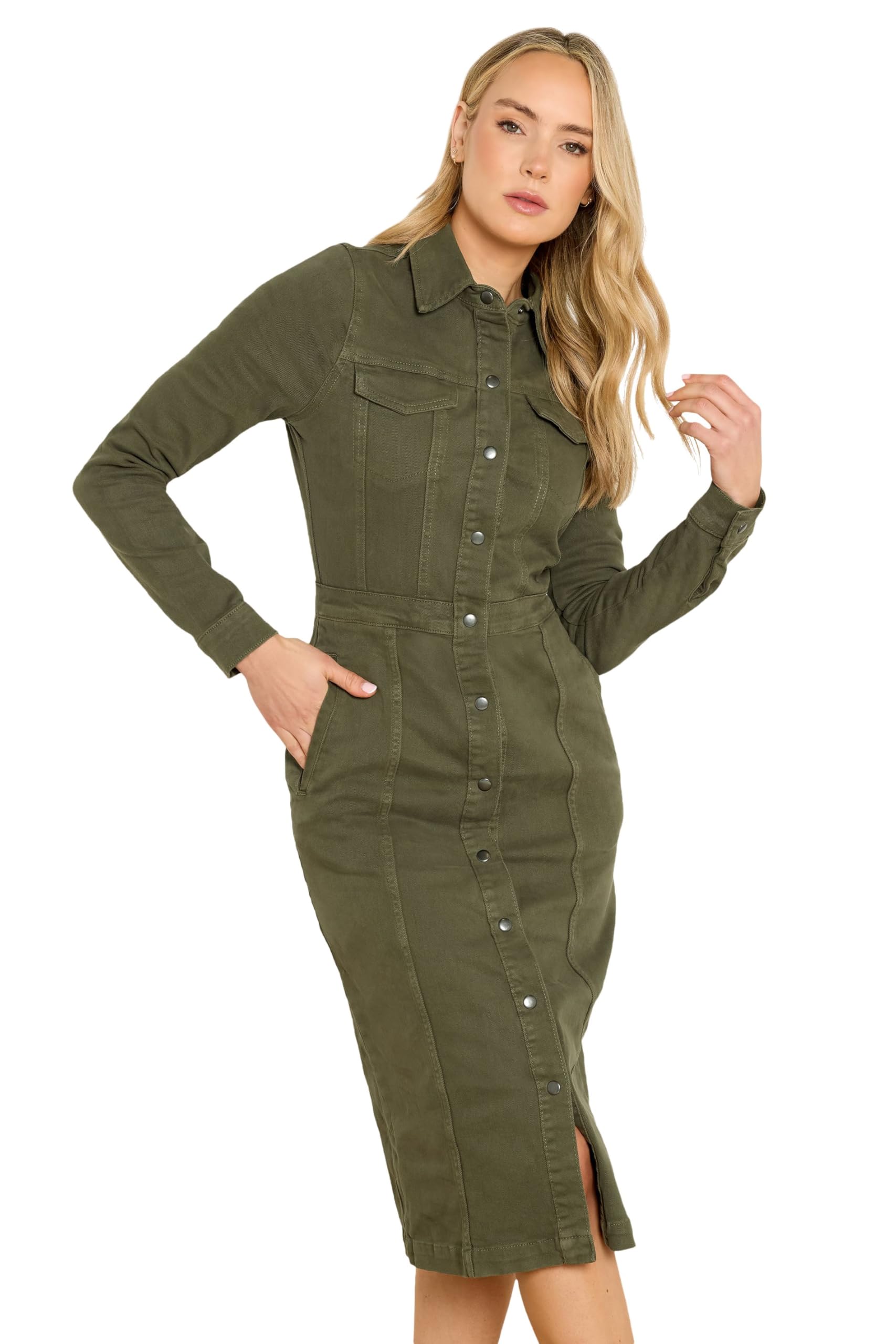 Long Tall Sally Women's Olive - Lts Tall Green Button Denim Midi Dress