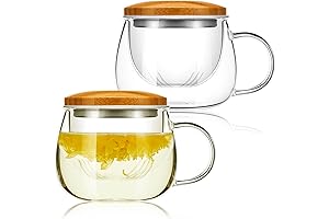 Glass Tea Cup with Lid for Loose Leaf Tea 2 Pack 11.8 oz