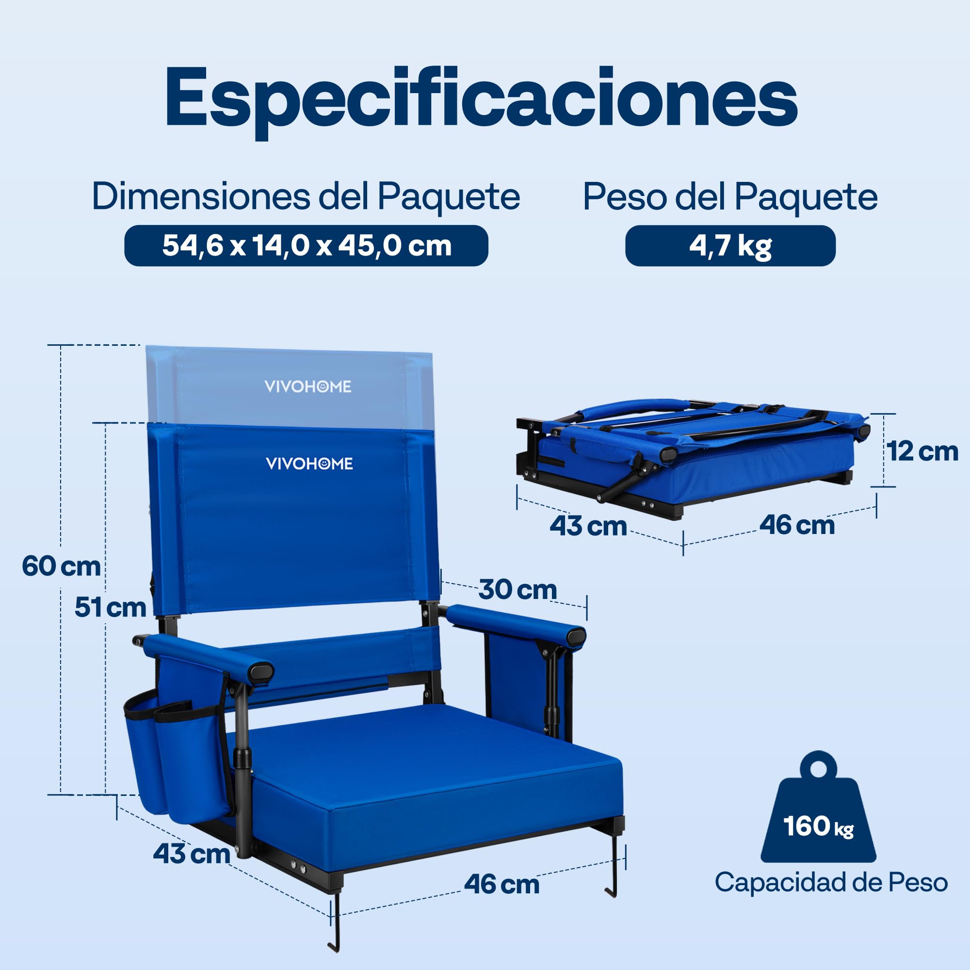 VIVOHOME Asientos de Estadio con Respaldo y Cojín Paquete de 2 Sillas Portátiles para Gradas con Portavasos y Correa para el Hombro