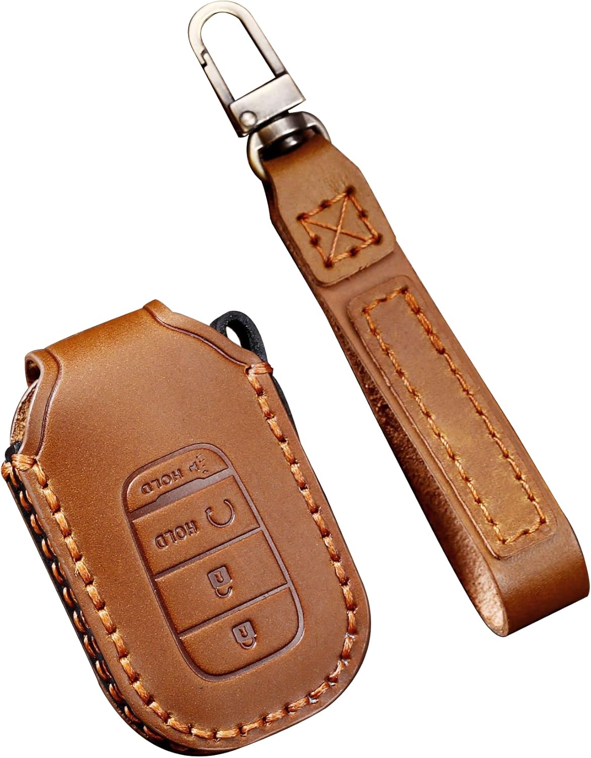 ontto 4-Button Car Key Case Leather Key Fob Cover with Keychain Stylish Key Shell Compatible with Honda Civic Accord 2022 Brown