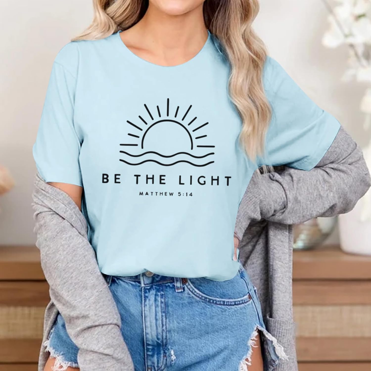 Christian Be The Light Shirts for Women Bible Verse Shirts Jesus Religious Faith Tshirts Inspirational Tees Tops - Image 4