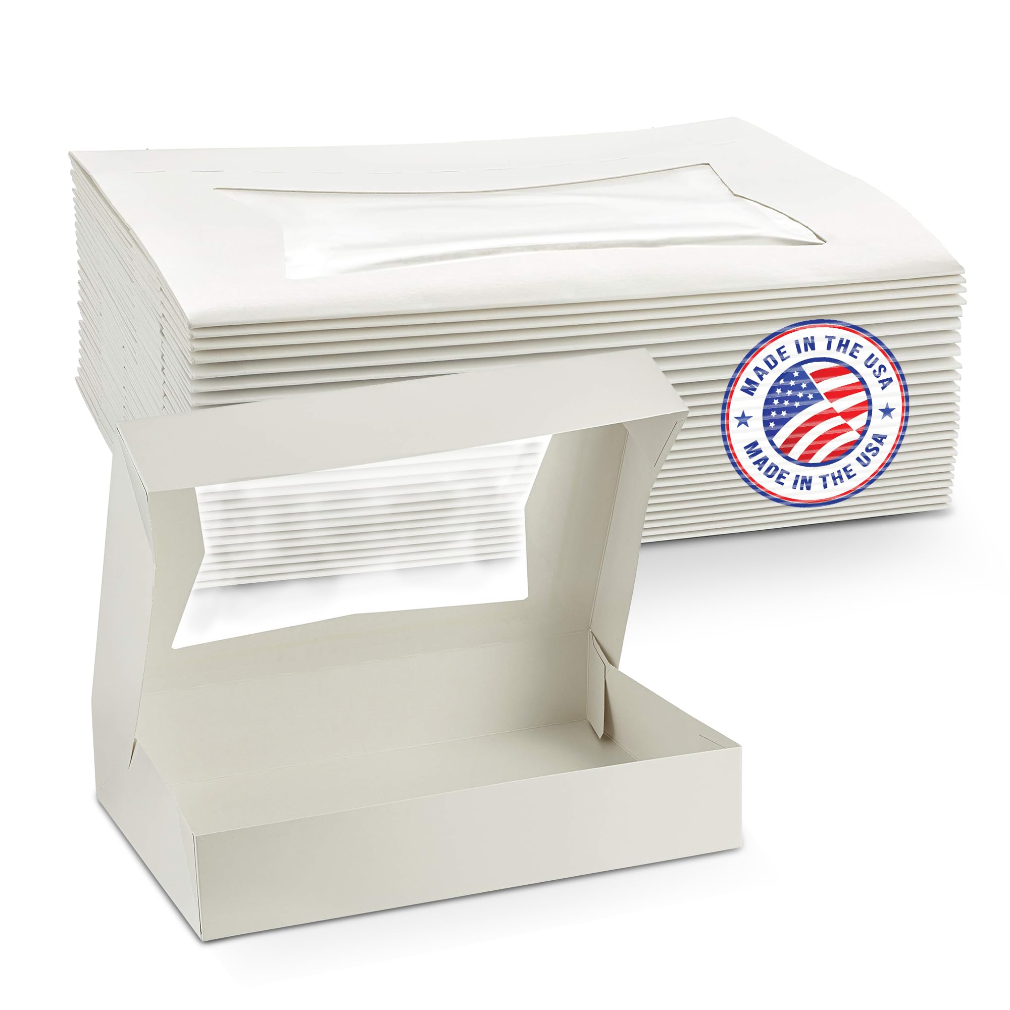 MT Products - Scatola per ciambelle, in cartone bianco, 30,5 cm x 20,3 cm x 5,7 cm, con finestra, confezione da 25 pezzi