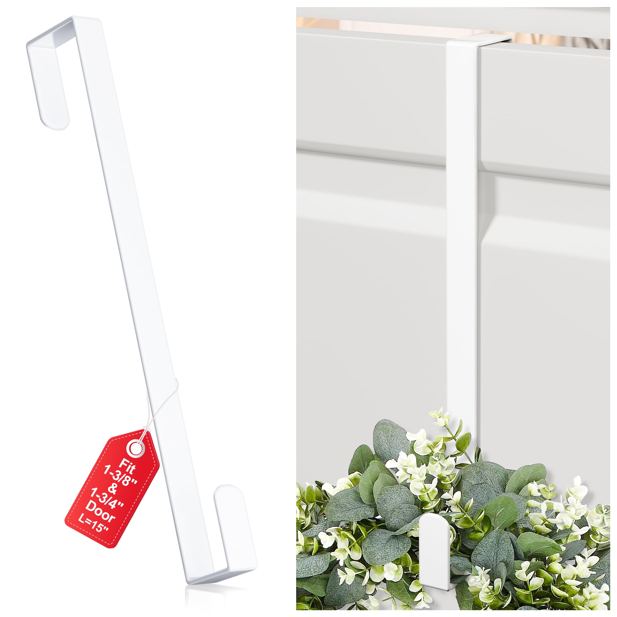 15" Reversible Wreath Hanger for Front Door, Fits Most Doors up to 1-3/4"