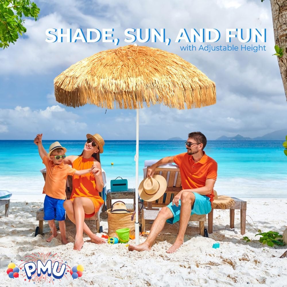 PMU 6.5 ft Beach Umbrella for Sand, Sun Shelter, Outdoor Sunshade Umbrellas for Patio Garden Beach Pool Backyard