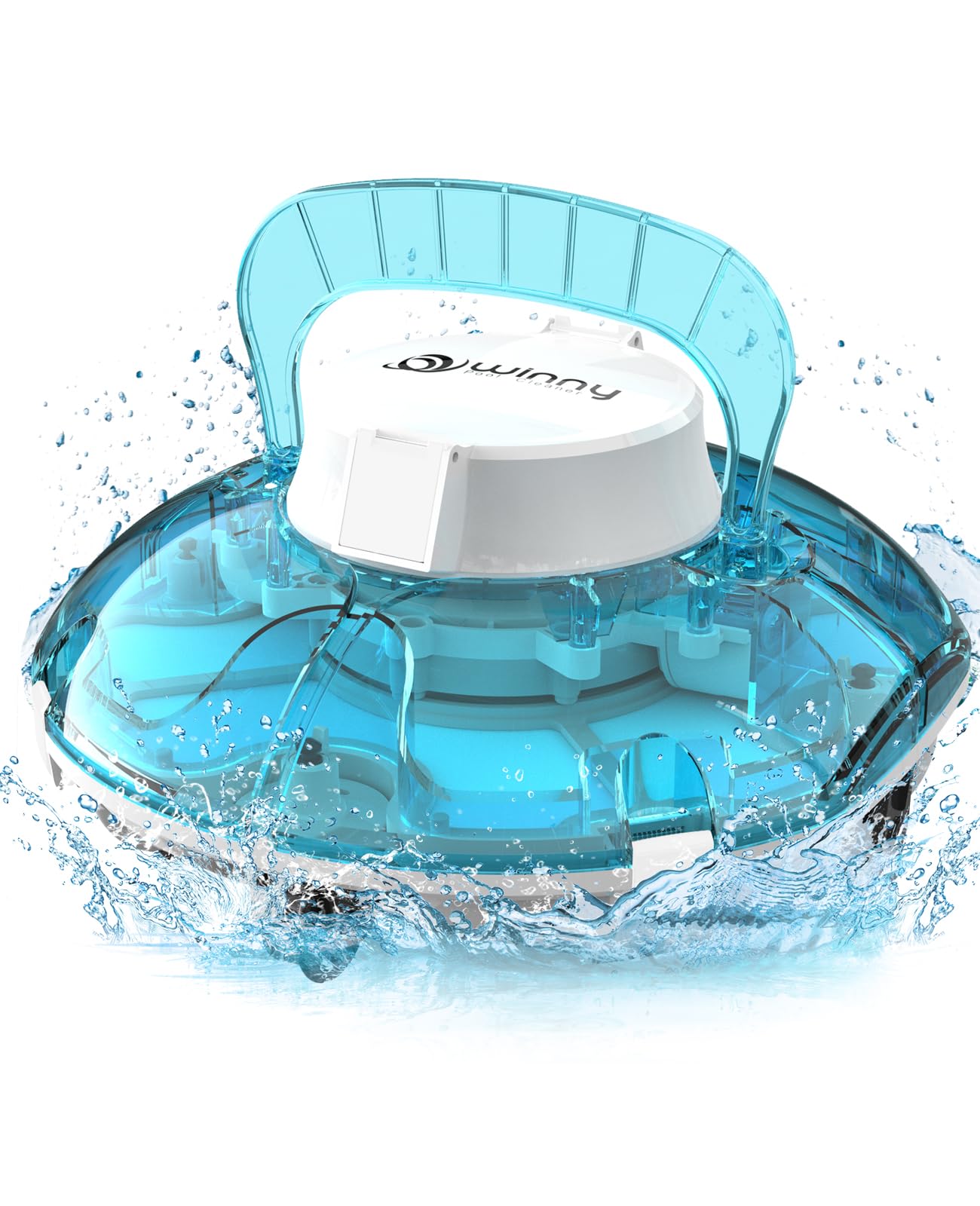 WINNY POOL CLEANER Winny 200 Poolroboter, Poolsauger kabellos mit Akku, 75 Min. Laufzeit, für Aufstellpools bis 60 m², Doppelfiltration, Automatisches Parken, Kompakt Leicht (Transparentes Blau-Weiß)