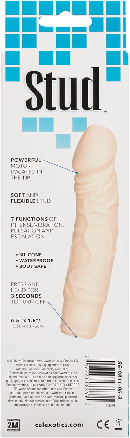 CalExotics 7 Function Waterproof Silicone Stud Woody Vibrating Dildo for Women, Ivory